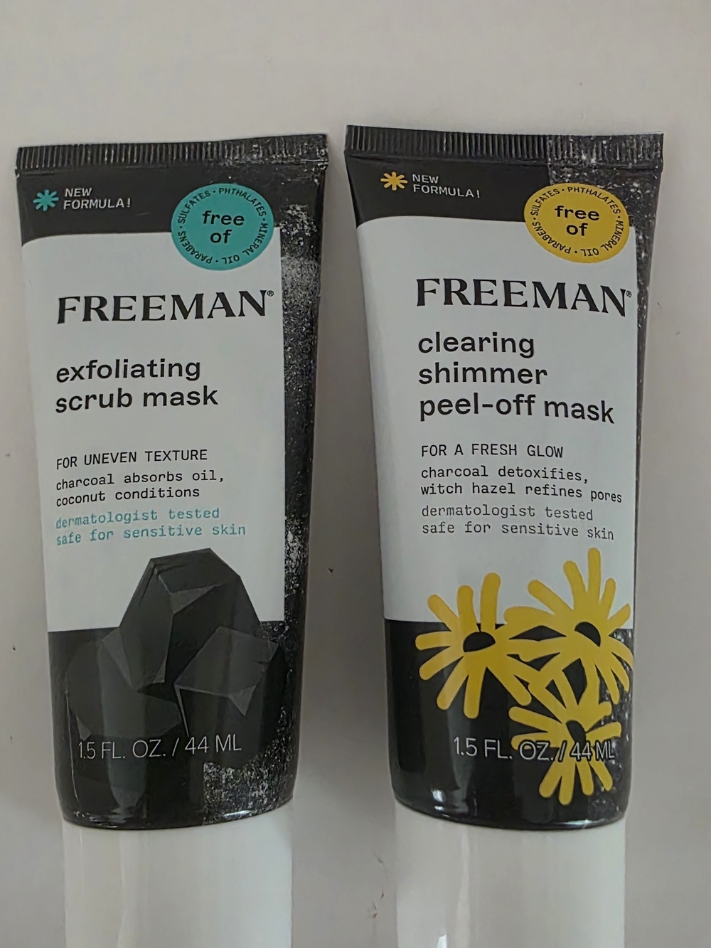 Freeman Charcoal Exfoliating Scrub Mask & Clearing Shimmer Peel-Off Mask, SEALED